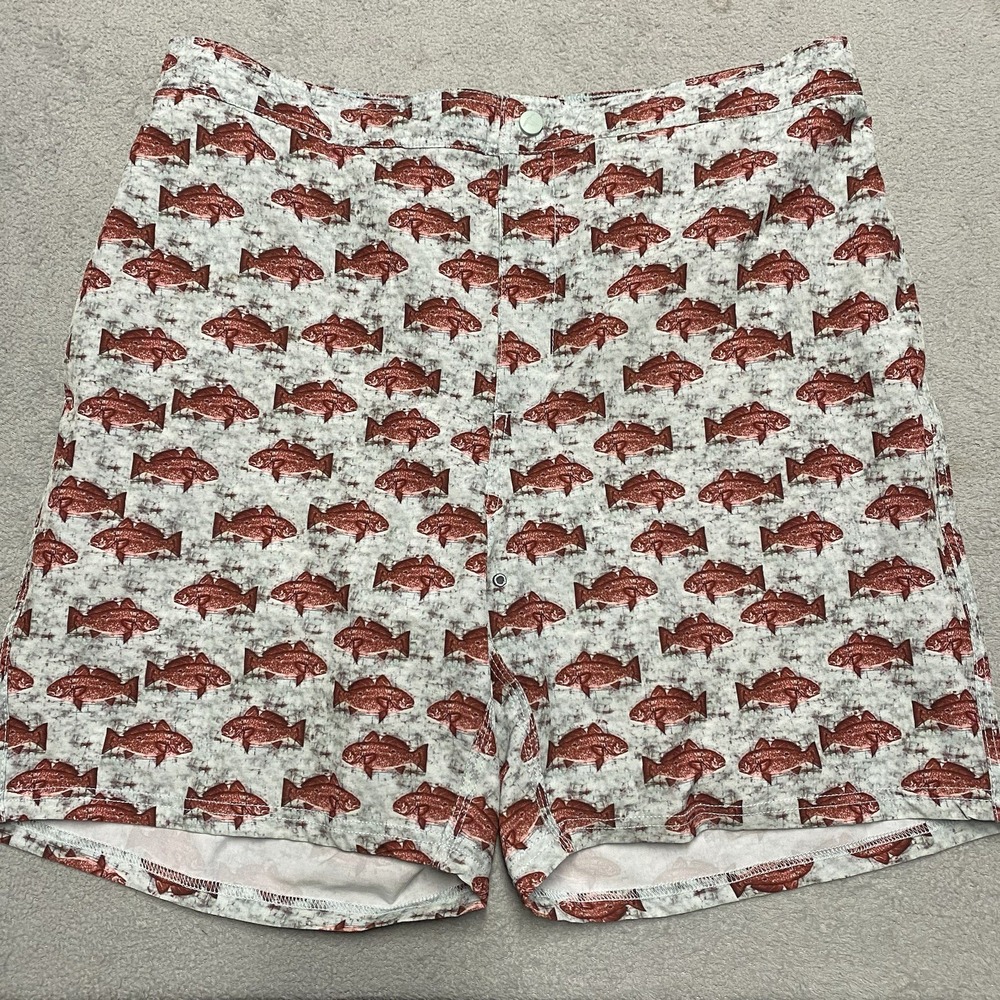 GenTeal Swim Trunks Mens Large‎ All Over Fish Print Lined Performance Preppy